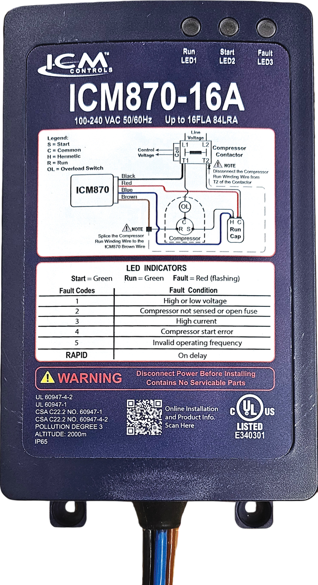 ICM Controls ICM870-16A Soft Starter Built-In Capacitor Over Current Protection for Residential and Commercial Motors New