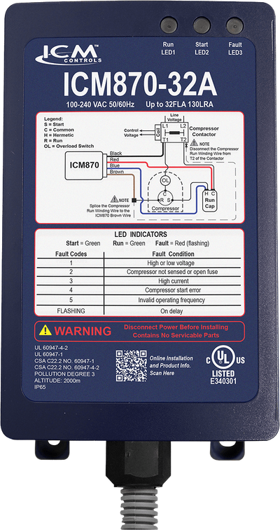 ICM Controls ICM870-32A Soft Starter Built-In Capacitor Over Current Protection for Residential and Commercial Motors New