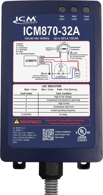 ICM Controls ICM870-32A Soft Starter Built-In Capacitor Over Current Protection for Residential and Commercial Motors New