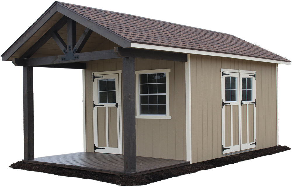 EZ-FIT Woodsman Shed Kit 10' x 14' with Covered Front Porch and Functional Loft New