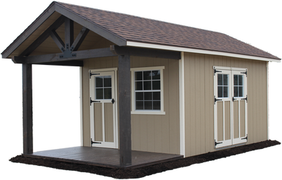 EZ-FIT Woodsman Shed Kit 10' x 14' with Covered Front Porch and Functional Loft New