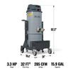 Industrial Wet/Dry Vacuum Cleaner with HEPA Filter Three Motor 3.3 HP 285 CFM 16 Gallon - 110V 1 Phase,  IVA3M