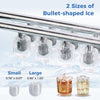 Bullet-shaped ice from the countertop ice maker, featuring small and large sizes for home kitchen or party use.