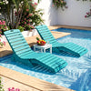 Turquoise in-pool lounge chairs with ergonomic design and weighted anti-floating feature for Baja shelf relaxation.