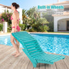 Turquoise in-pool lounge chair with built-in wheels and ergonomic design, perfect for shallow water tanning and relaxation.