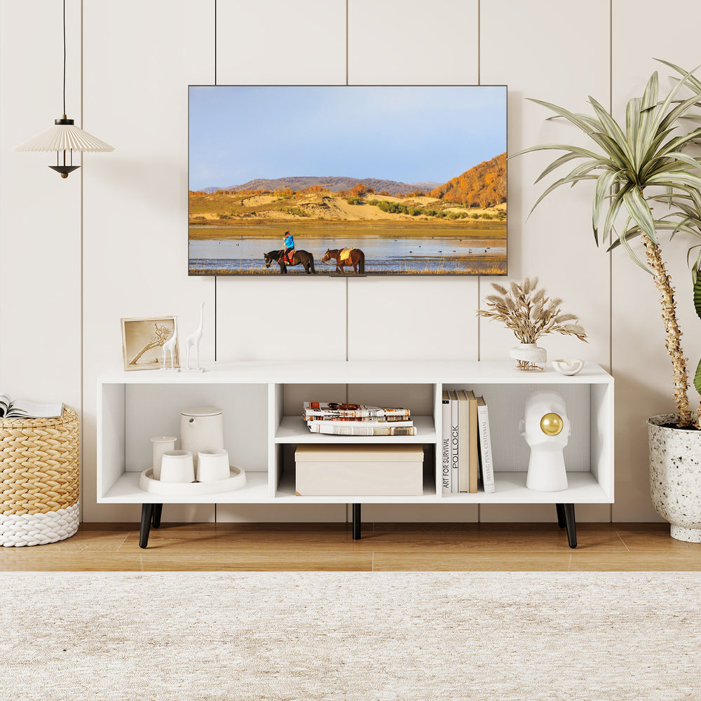 47.5 Inches TV Stand for 55-Inch TV with Compartments and Metal Legs-White - Gallery View 1 of 10