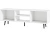 White 47.5-inch TV stand with metal legs, featuring compartments for storage, ideal for living rooms and bedrooms.