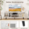 47.5-inch white TV stand with metal legs, featuring compartments for books and consoles, ideal for living rooms.