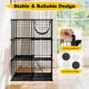 3-tier black metal cat cage with detachable design, anti-tipping device, and cozy hammock for indoor pets.