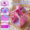 Indoor cottage playset in pink and purple with chimney, flowers, and butterflies, designed for creative play and.