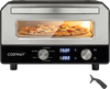 Indoor electric pizza oven with a tempered glass window, cooking 12-inch pizzas at high heat for quick meals.