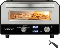Indoor electric pizza oven with a tempered glass window, cooking 12-inch pizzas at high heat for quick meals.