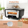 Indoor electric pizza oven with dual heating zones, 850℉ max temperature, and fits up to 12-inch pizzas for easy cooking.