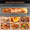 Indoor electric pizza oven with dual heating zones, 13 QT capacity, and 8 presets for versatile cooking options.