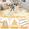 Indoor jungle gym with slide, climbing ramp, and adjustable swing for kids, featuring a sturdy triangle structure.