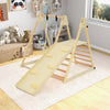 Indoor jungle gym with slide, adjustable swing, and climbing ramp for kids, designed for fun and safety in play.