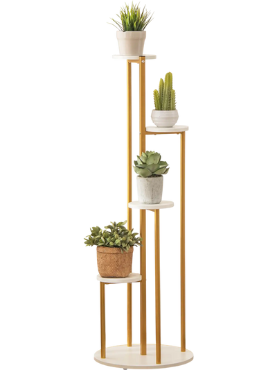 Costway Indoor Corner Metal Plant Stand Shelf White Gold 64153872 New