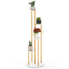 Five-tier indoor metal plant stand with a golden frame and white shelves, perfect for corner plant display.