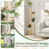 5-tier indoor metal plant stand with golden frame and white MDF boards, perfect for corner placement in any room.