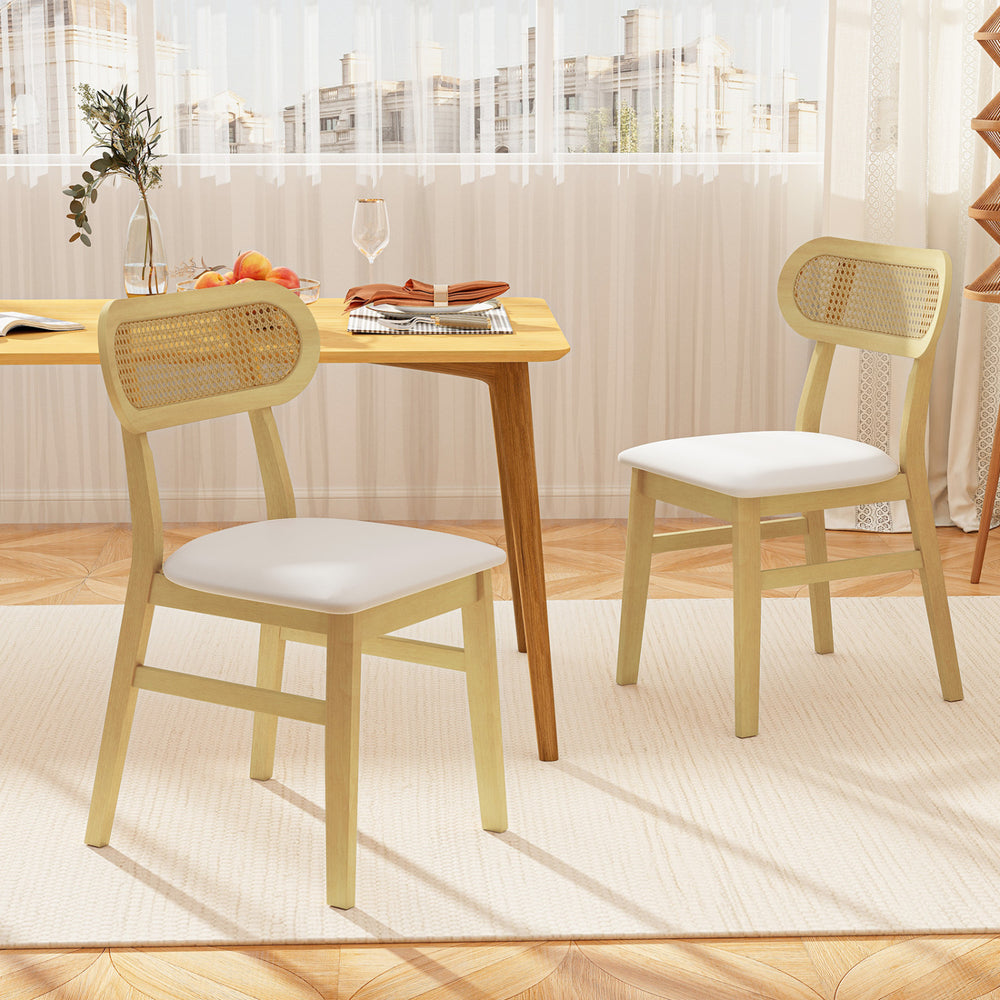 Indoor Mid Century Wood Dining Chairs Set of 2  for Dining Room-White - Gallery View 1 of 8