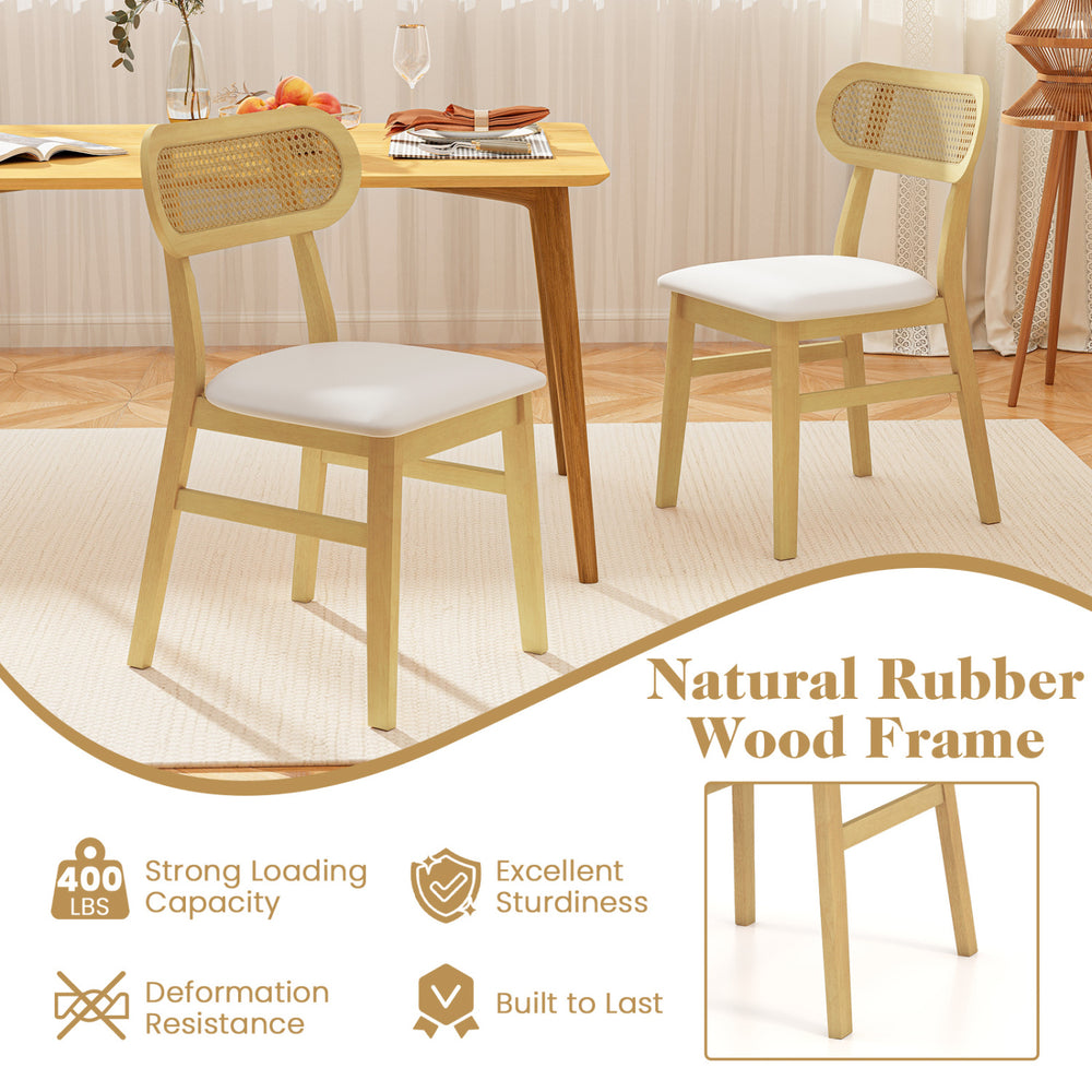 Mid-century dining chairs set of 2 with natural rubber wood frame and breathable rattan backrest for modern interiors.