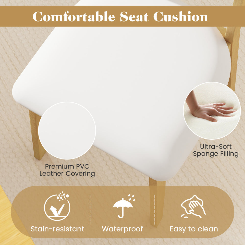 Close-up of a white seat cushion made of waterproof PU leather for the Mid Century wood dining chairs set.