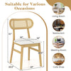Mid-century wood dining chair with rattan backrest, white PU leather seat, ideal for dining rooms and restaurants.