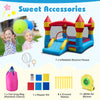 3-in-1 inflatable bounce house with slide, featuring a large jumping area and basketball hoop for outdoor fun.