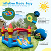 3-in-1 kids bouncer with slide and 480W blower, featuring a large jumping area and mesh protective walls for safety.