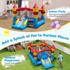 3-in-1 kids bouncer with slide, featuring a large jumping area and basketball hoop for indoor and outdoor fun.