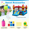 Indoor outdoor inflatable bounce house with a slide, basketball hoop, and 550W blower for endless fun in the yard.