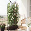 Raised garden bed with trellis in black, featuring wheels for mobility, ideal for growing plants like tomatoes and.