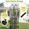 Indoor outdoor raised garden bed with trellis, featuring a black finish, wheels for mobility, and textured design for.