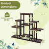 Multi-tiered brown wood plant stand with 6 slatted shelves, 47" wide, ideal for indoor and outdoor plant display.