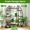 Tall 10-tier indoor plant stand in brown, featuring a curved design for displaying potted plants in living spaces.