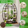 Curved 10-tier indoor plant stand in brown, featuring adjustable grow lights, ideal for living rooms, bedrooms, and.