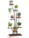 Tall 8-tier indoor plant stand with grow lights, ideal for displaying potted plants in living rooms or balconies.