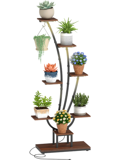 Costway 8-Tier Tall Corner Metal Plant Stand with Grow Lights 11808514 New