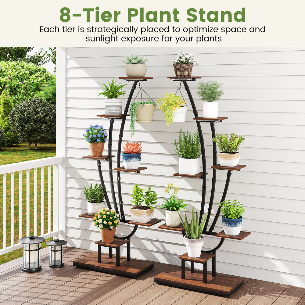 8-tier metal plant stand with grow lights, ideal for displaying potted plants in living rooms or balconies.