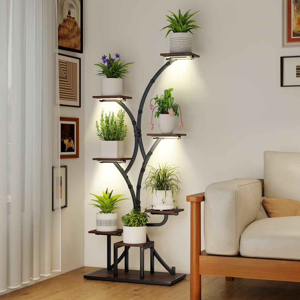 Indoor Plant Stand with Grow Lights 58" Tall 8-Tier Corner Metal Plant Shelf-Set of 2 - Gallery View 1 of 13