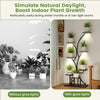 Close-up of adjustable grow lights on a tall 58" indoor plant stand, enhancing growth for plants on all 8 tiers.