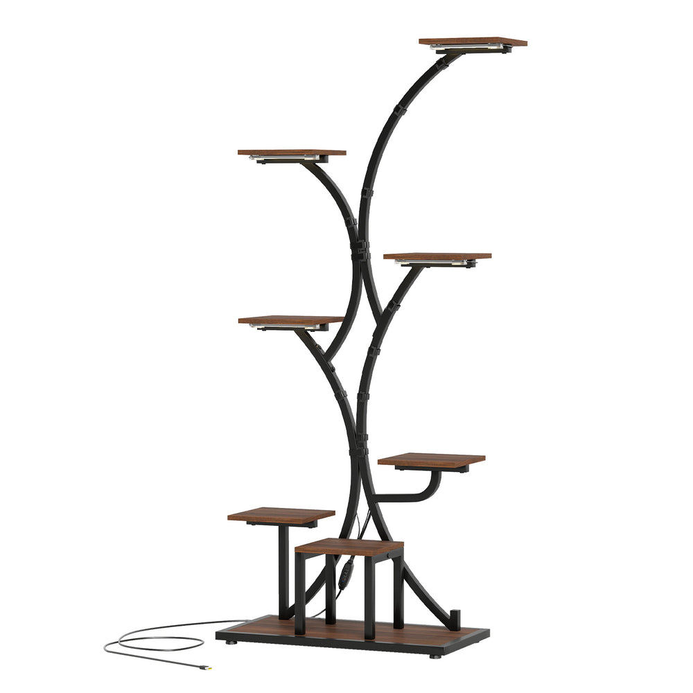 Indoor plant stand with grow lights, 58" tall, 8-tier metal shelf for potted plants and decor in living rooms or.