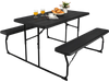 Folding picnic table bench set in black with wood-like texture, ideal for outdoor gatherings and parties.