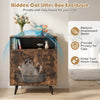 Industrial cat litter box enclosure in brown with double doors, spacious storage, and a cat-shaped entry for privacy.