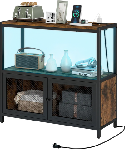 Costway Industrial Coffee Bar Cabinet LED Lights Charging Station 73279338 New