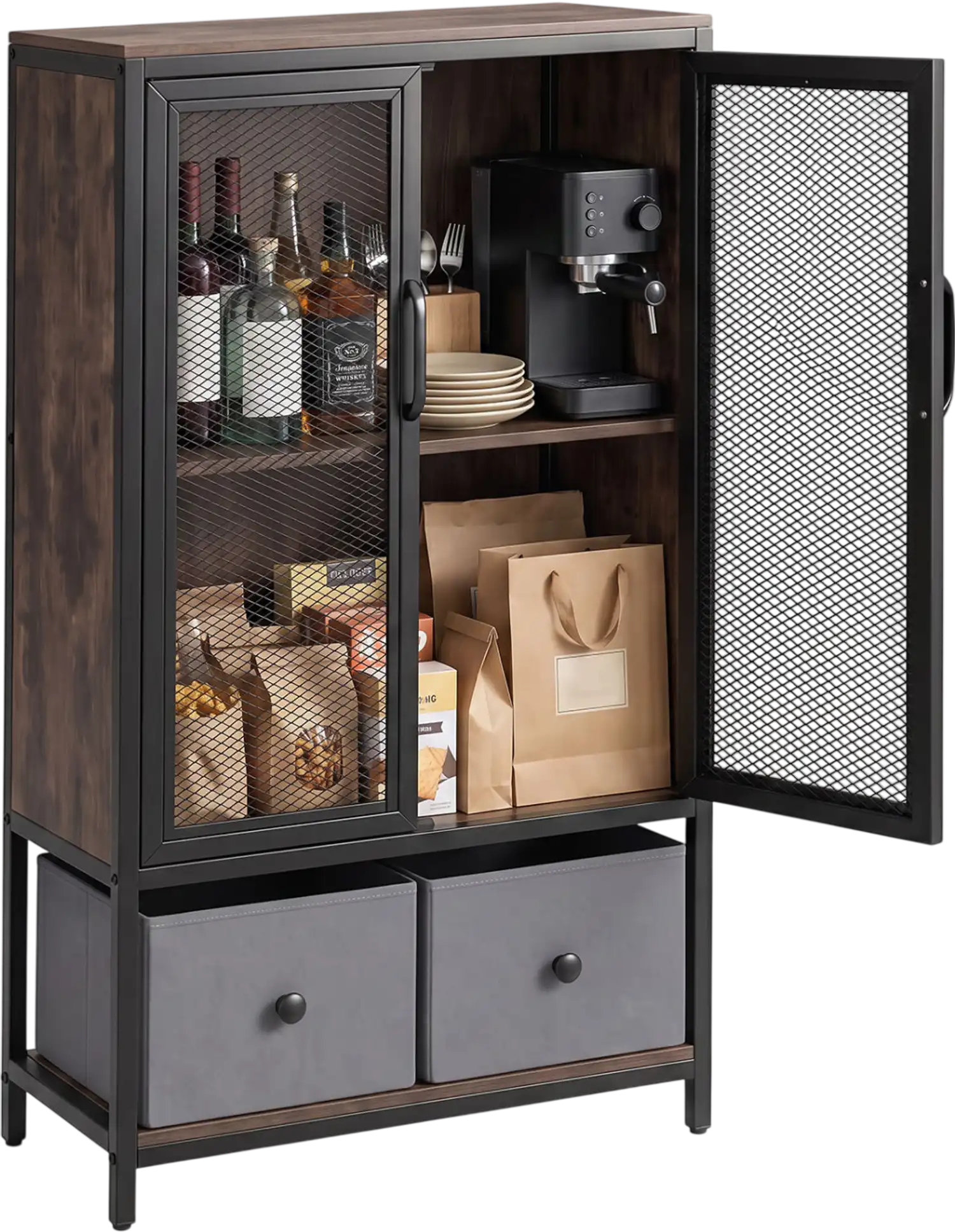 Costway Industrial Coffee Bar Cabinet 2-Tier Storage 28477524 New