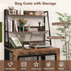Industrial dog crate furniture in rustic brown with a widened tabletop and 2-tier ladder shelf for storage and.