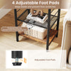 Adjustable foot pads on the 3-tier industrial end table ensure stability and prevent floor scratches for versatile use.