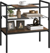Industrial entryway table with removable panel and mesh shelf, featuring a durable metal frame and stylish design for.