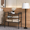 Industrial entryway table with removable panel and mesh shelf, featuring a durable metal frame and multifunctional.